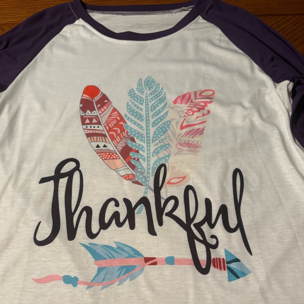 New Baseball style Purple and White Thankful long sleeve
Shirt size medium - Picture 3 of 7